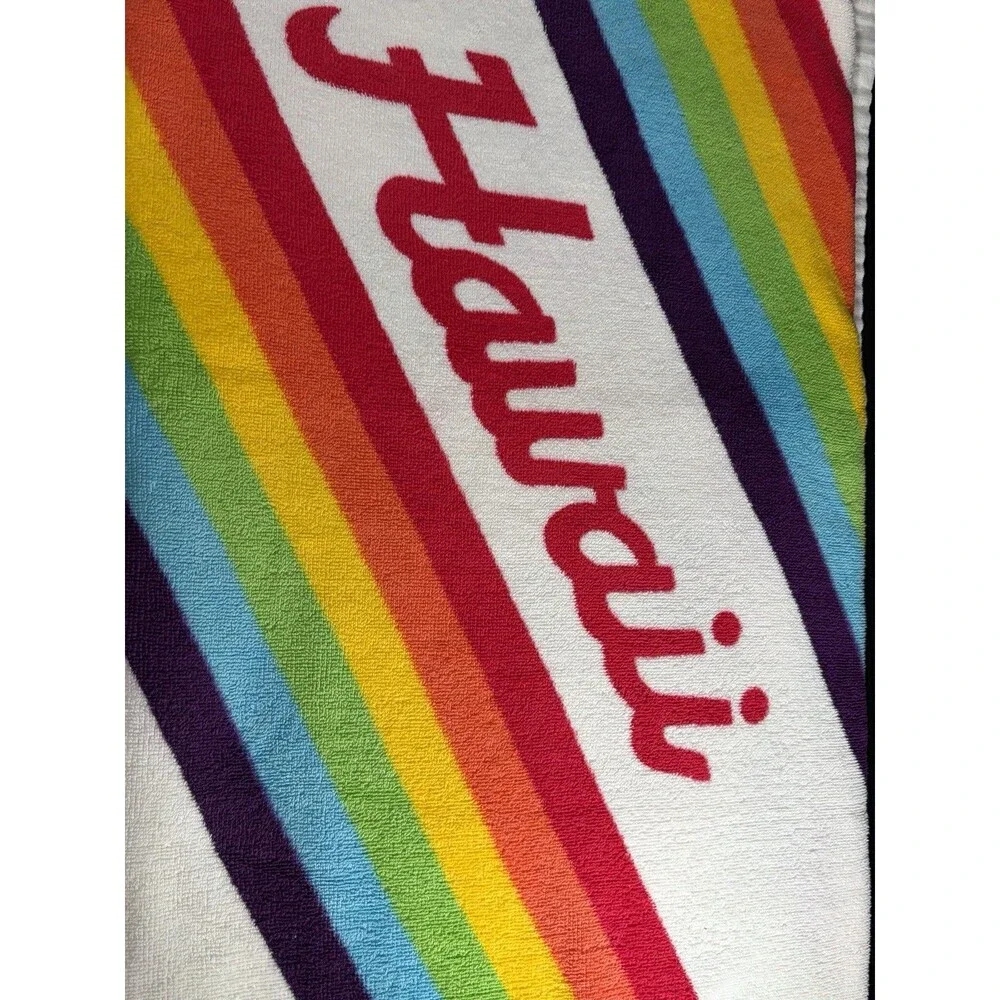 VTG 1980s HAWAII Beach Towel 29x57 100% Cotton Rainbow Liki Liki